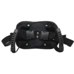 Sujetador para motocicleta con asas y hebillas de seguridad ajustables.