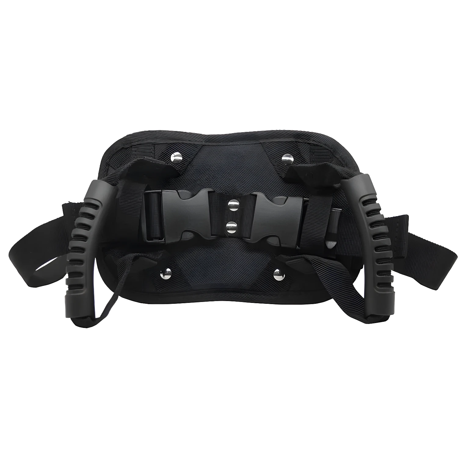 Sujetador para motocicleta con asas y hebillas de seguridad ajustables.