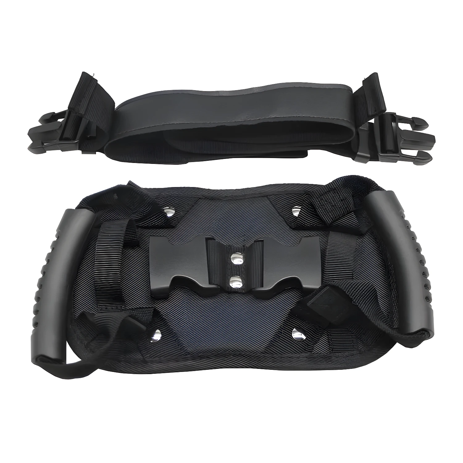 Asidera trasera para motocicleta con agarres ergonómicos y hebillas ajustables.