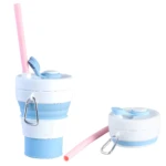 Set x2 tazas de café de silicona plegables con pitillo y mosquetón para llevar.