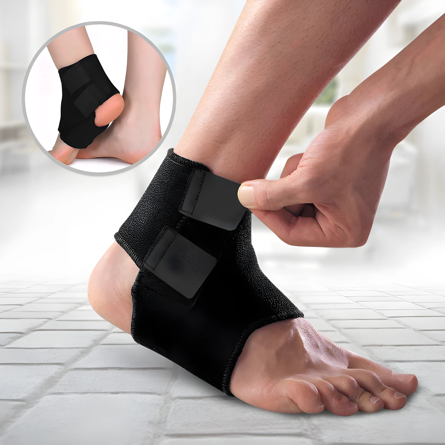 Set x2 tobilleras deportivas ajustables negras para soporte y protección del tobillo.