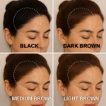 Bunee Hairline Optimizer: Muestra tonos de cabello: negro, castaño oscuro, castaño medio y castaño claro.