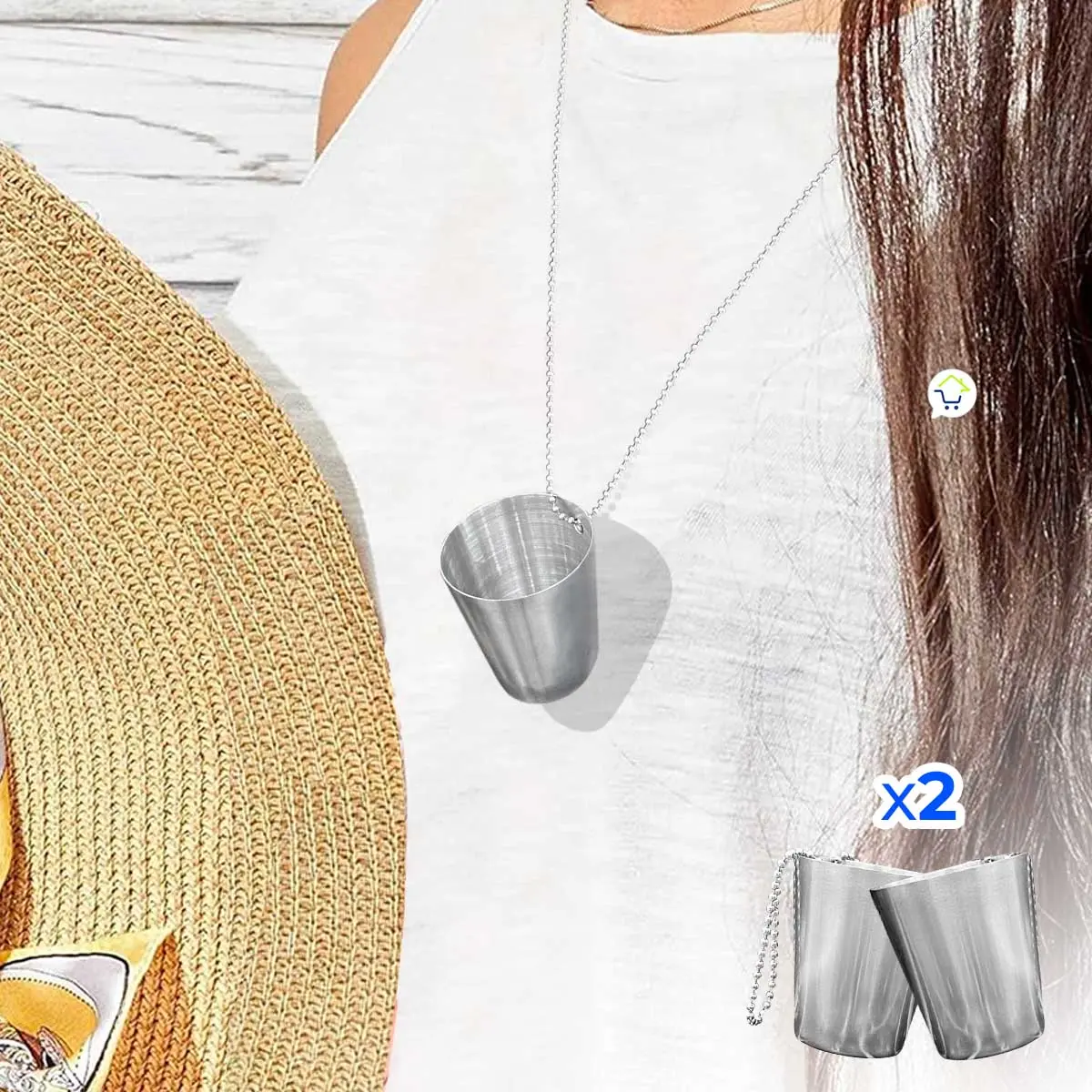 Collar set x2 copa tequilera shot 23 ml acero inoxidable, ideal para fiestas.