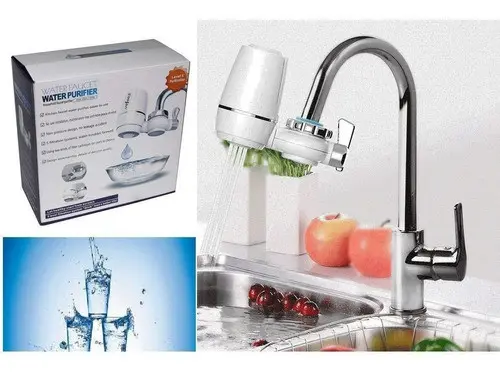 Set x2 repuesto filtro purificador de agua para grifo con chorro de agua y frutas en el lavaplatos.