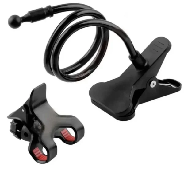Soporte holder flexible negro de 60 cm para celular con pinzas de sujeción.