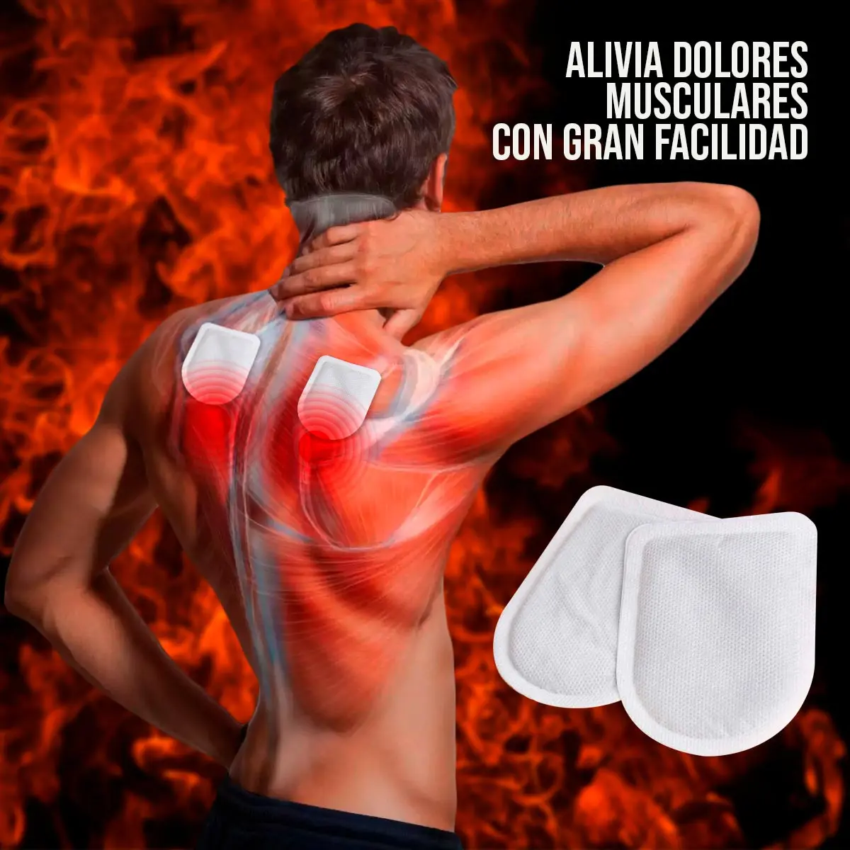 Set x12 Parches Calientes para aliviar dolor muscular en espalda y cuello con efecto terapéutico.