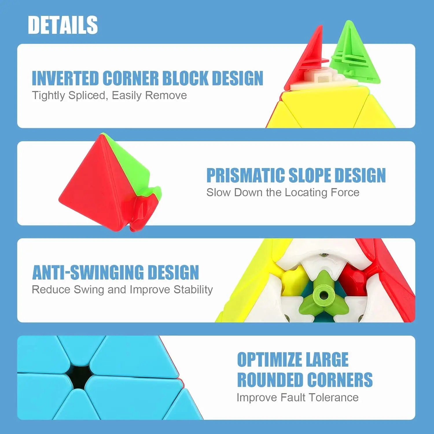 Set x3 cubos Rubik Piramide con diseño de esquinas optimizadas y sin oscilaciones.