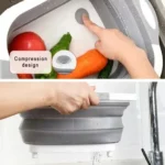 Tabla multifuncional para cocina con escurridor, ideal para lavar y cortar frutas y verduras.