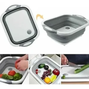 Tabla multifuncional con escurridor para cocina, ideal para cortar y lavar frutas, verduras y vegetales.