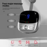 Masajeador llavero con pantalla digital, controles de modo y perillas de masaje.