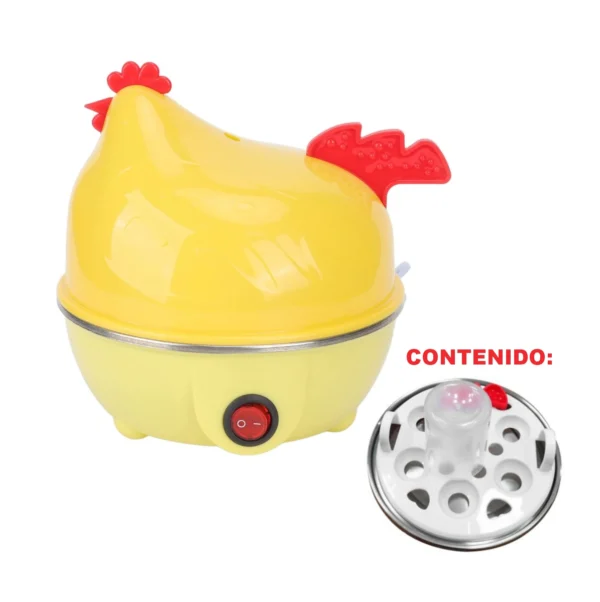 Gallina Olla Hervidor Eléctrico: Cocina 7 huevos, incluye base para huevos y marcador.