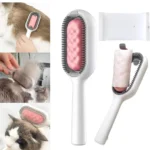 Cepillo masajeador para mascotas elimina pelo suelto y estimula la piel, ideal para perros y gatos.