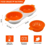 Hervidor de huevos para microondas de 2 cavidades en naranja y blanco, hecho de material PP apto para alimentos.