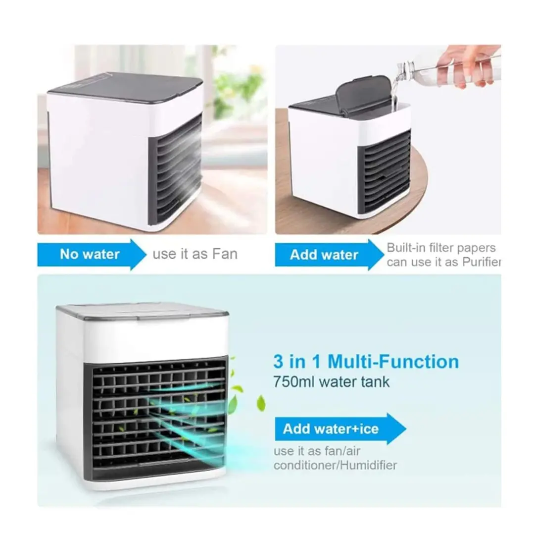 Aire Acondicionado Personal Ambiente: ventilador, purificador y humidificador con tanque de agua de 750ml.