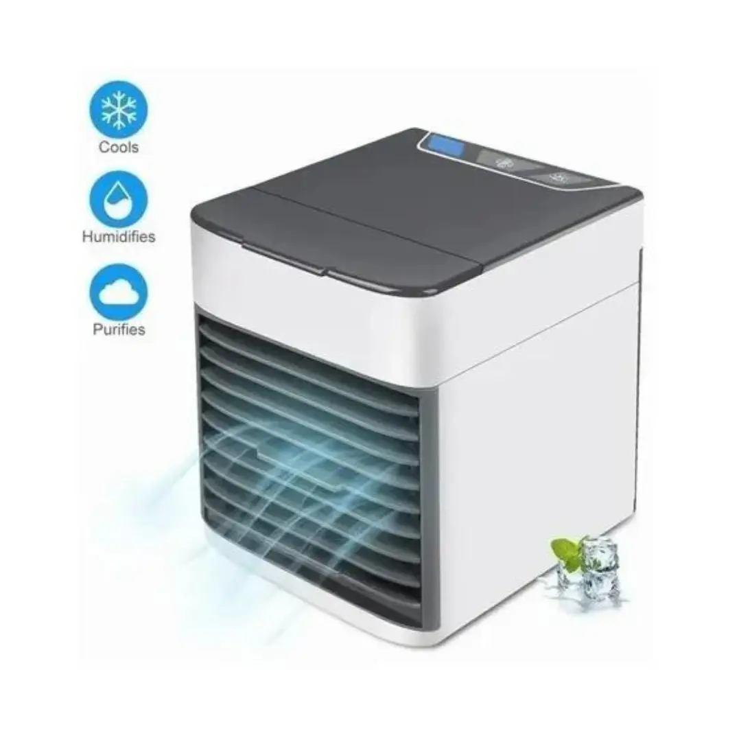 Aire acondicionado personal compacto para enfriar, humidificar y purificar el ambiente.