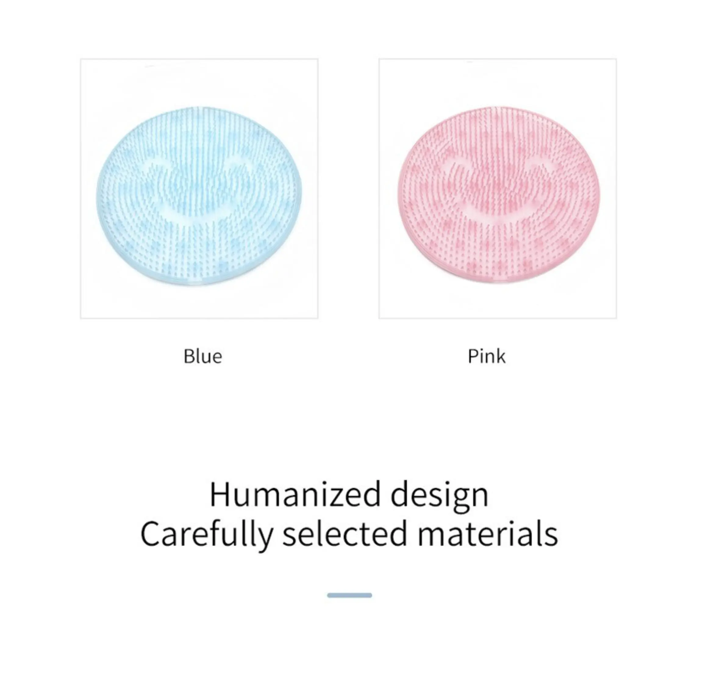 Tapete masajeador facial con diseño de carita feliz en azul y rosa.