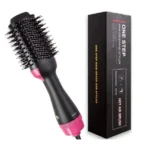 Cepillo secador de aire voluminizador negro y rosa para cabello, ideal para secar y estilizar.
