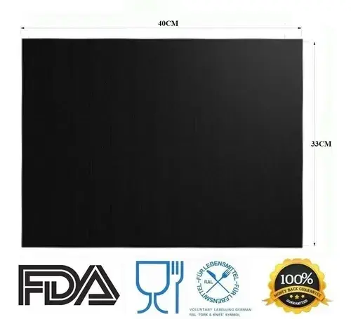 Lámina para asar BBQ negra 40x33cm, apta para alimentos, 2 unidades.