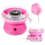 Máquina portátil rosa para hacer algodón de azúcar con algodón dulce en un palo.