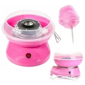 Máquina portátil rosa para hacer algodón de azúcar con algodón dulce en un palo.