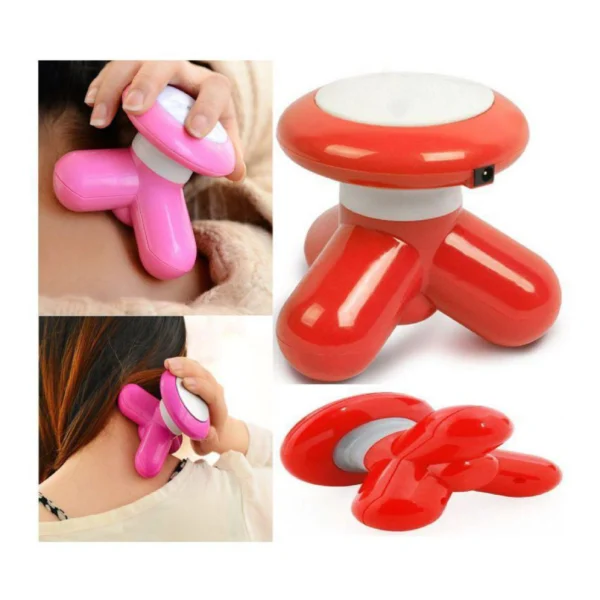 Masajeador Mimo Eléctrico rosa vibrando suavemente en cuello y cabeza.