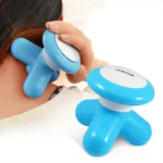 Masajeador Mimo eléctrico azul para cuello y cabeza, con tres cabezales vibratorios.