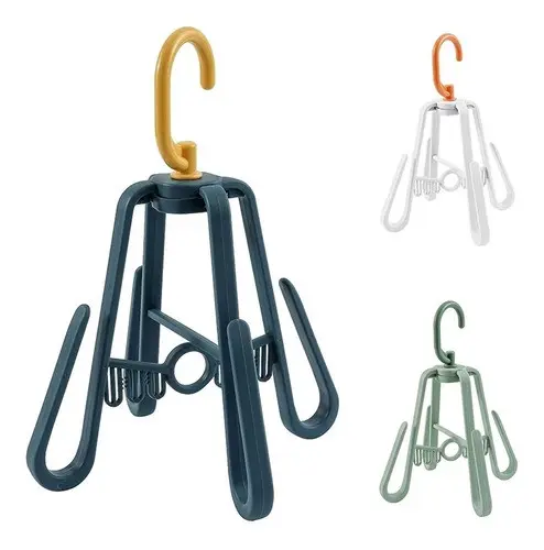 Gancho secador para zapatos con diseño de múltiples brazos, color azul, ideal para colgar y secar.