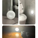 Luz portátil inalámbrica para armario en acción, ilumina baño y piso.