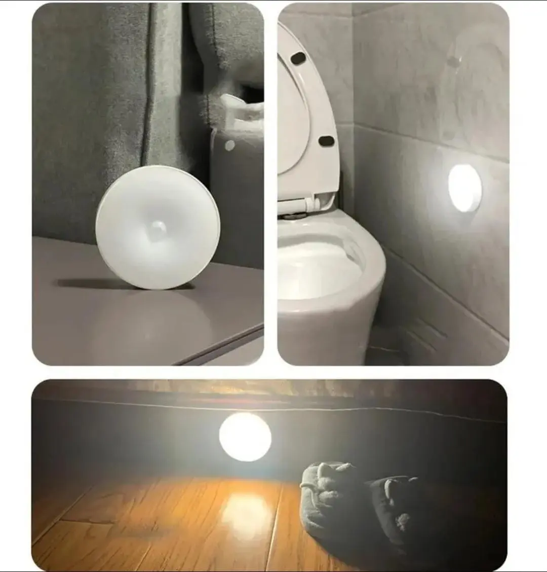 Luz portátil inalámbrica para armario en acción, ilumina baño y piso.