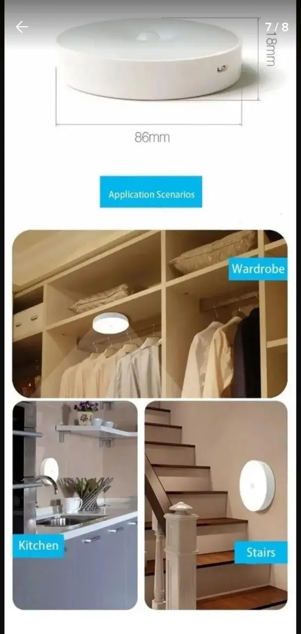 Luz portátil inalámbrica para armario, cocina y escaleras, 86mm.