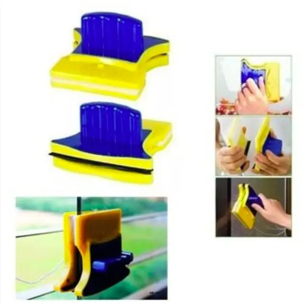 Limpiador magnético para vidrio azul y amarillo, doble cara, para ventanas altas