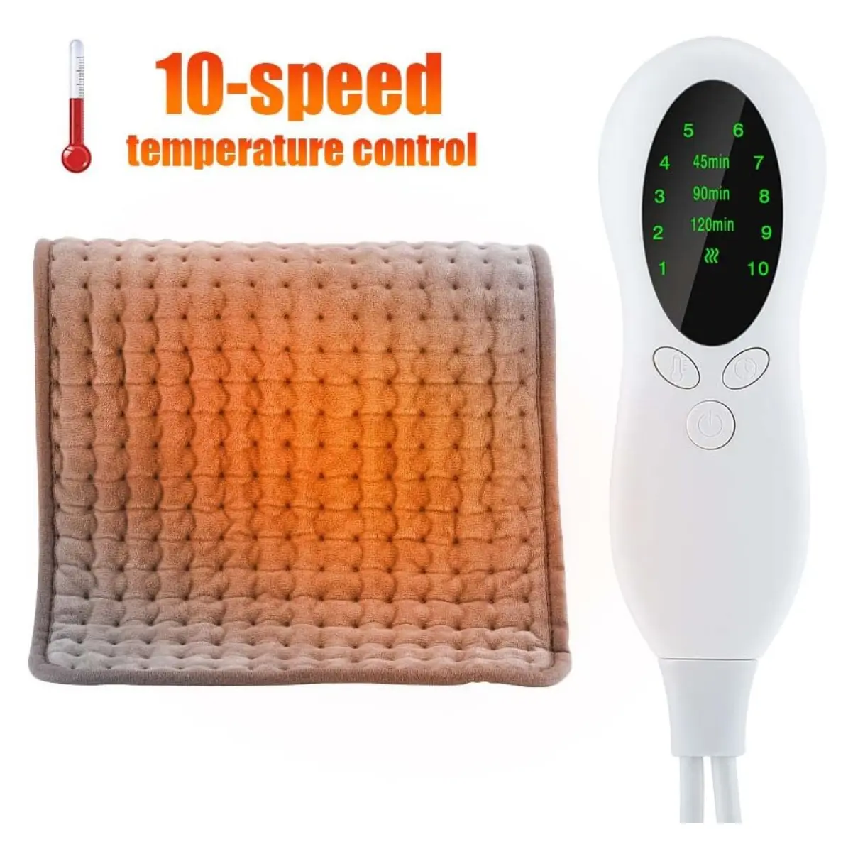 Manta térmica eléctrica acolchada con control de 10 velocidades de temperatura y temporizador.