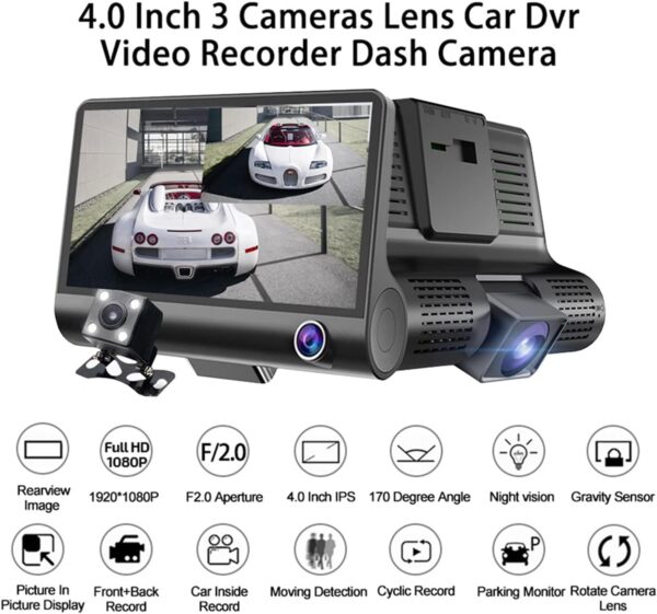 Cámara Carro Dvr Hd 3 Lentes Full Hd - Imagen 6