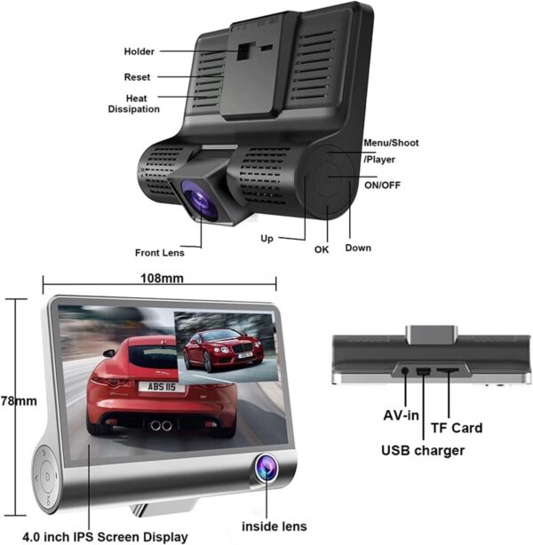 Cámara Carro Dvr Hd 3 Lentes Full Hd - Imagen 4