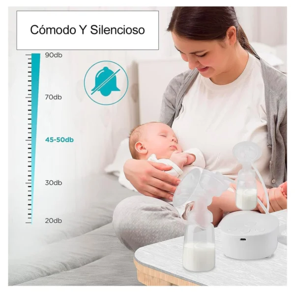 Extractor doble de leche materna USB con bajo nivel de ruido para mamás.