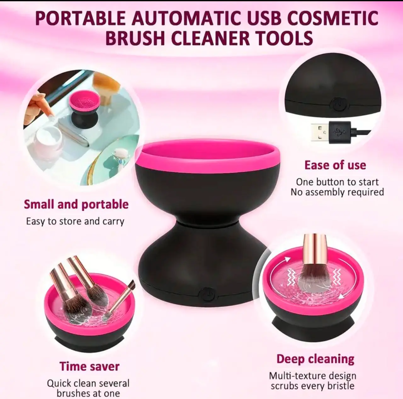 Limpiador eléctrico automático de brochas de maquillaje, portátil y fácil de usar, limpia varias brochas a la vez.