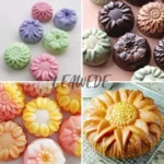 Moldes de silicona con flores para velas y repostería, en varios colores y diseños.