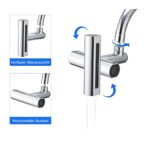 Extensor de grifo de cocina 4 en 1: salida vertical y horizontal de agua cromada.
