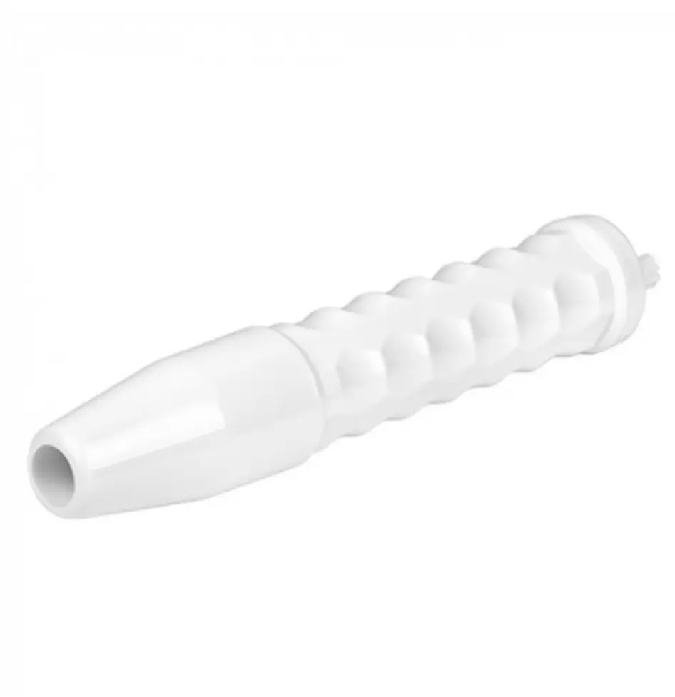 Limpiador facial alta frecuencia blanco con diseño texturizado y punta cónica.