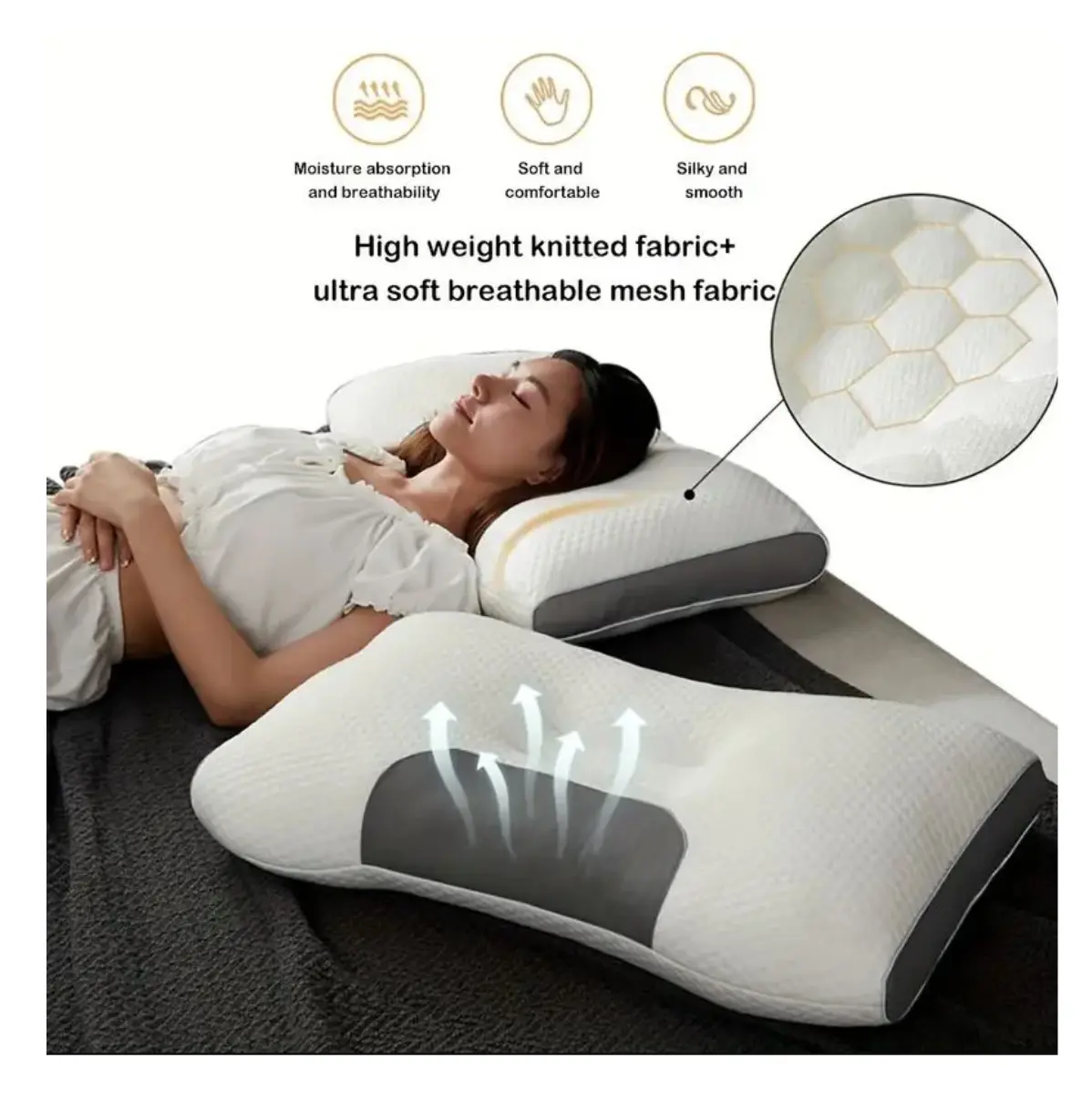Almohada cervical 3D Desconso: alta absorción, cómoda y suave, con tejido transpirable.
