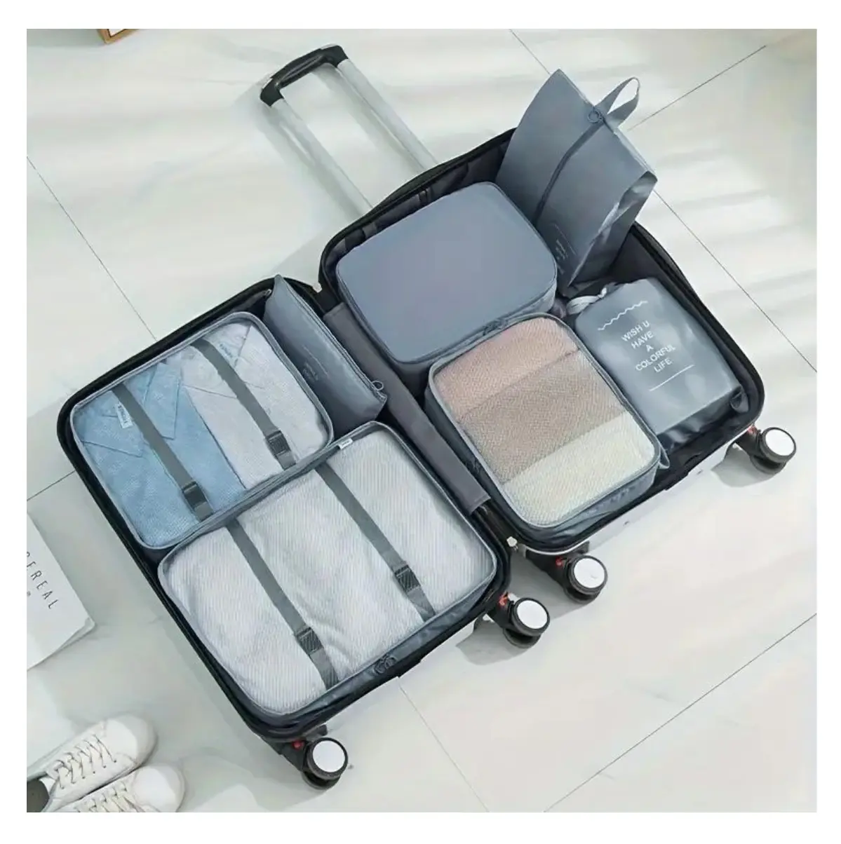 Set organizador de maleta 7 piezas: Bolsas de viaje para ropa, zapatos y accesorios.