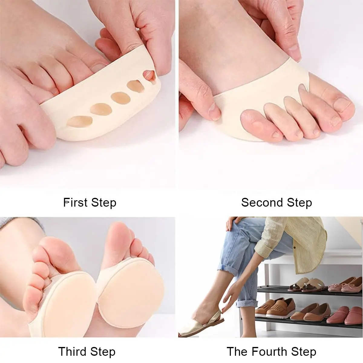 Par de medias puntera antepié para proteger los dedos y metatarsos al usar tacones o zapatos ajustados.