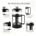 Cafetera Prensa Francesa de acero con vidrio de borosilicato y mango seguro.