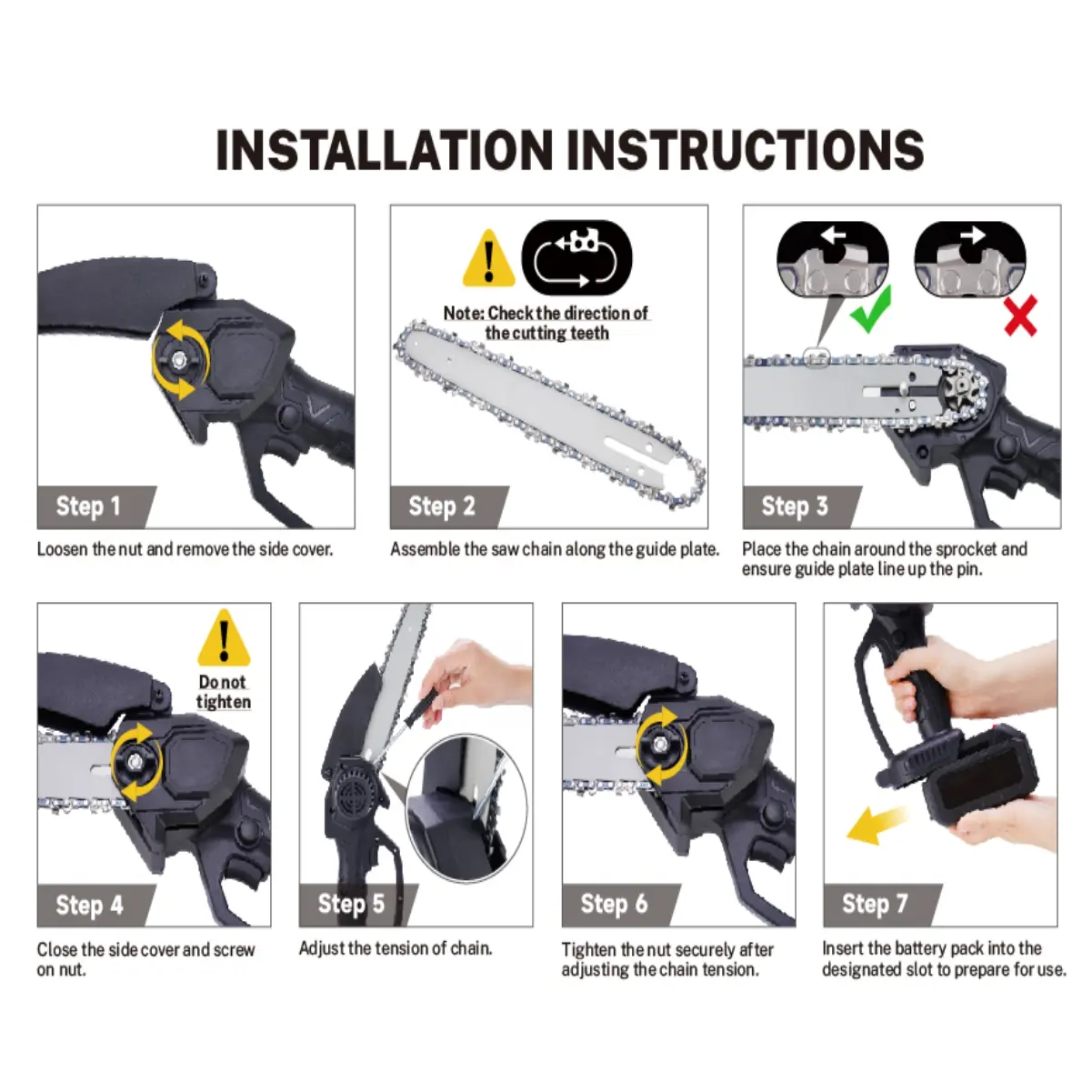 Motosierra Pro Portátil: pasos para instalar la cadena y ajustar tensión.