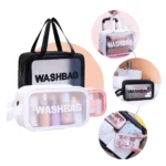 Cosmetiquera para viaje en tres tamaños, ideal para organizar tus productos de belleza.