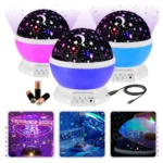 Lámpara proyector de luna y estrellas giratoria, ideal para habitación infantil, ofrece luz de noche mágica.