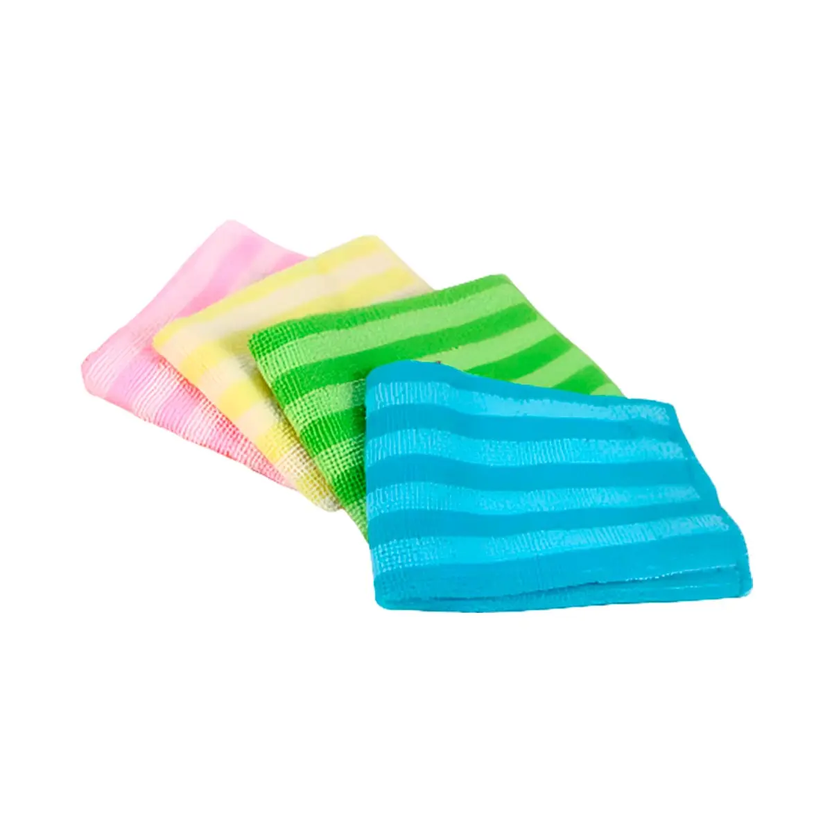 Paño de microfibra a rayas en rosa, amarillo, verde y azul, un conjunto de cuatro toallas.