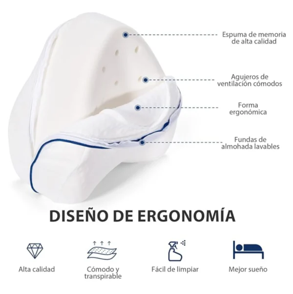 Almohada cojín ergonómica para piernas, espuma viscoelástica de alta calidad, transpirable y lavable.