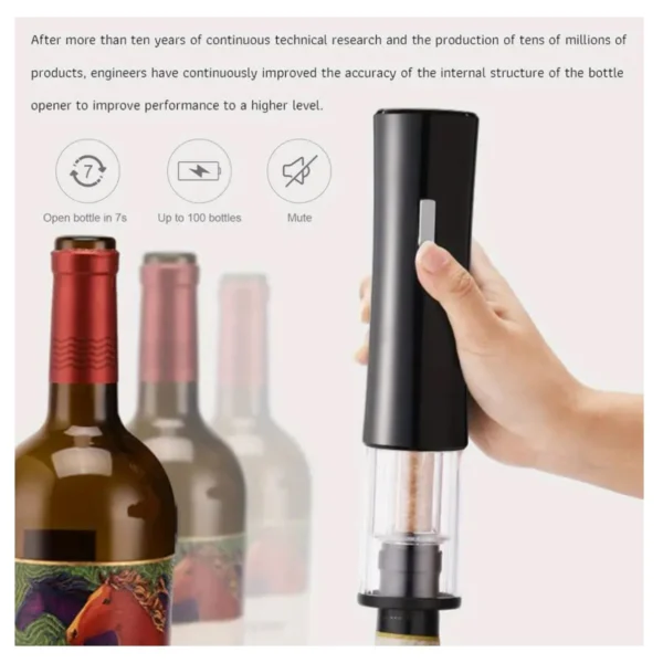 Sacacorchos eléctrico para vino: abre botellas en 7s, hasta 100 con una carga.