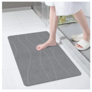 Tapete de piedra diatomeas gris absorbente, con diseño de ondas, ideal para baño.